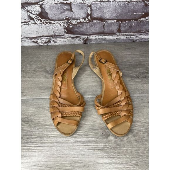 Coasters 2684 Brown Leather Braided Strappy Heel Sandals Women Sz 7M US/38EU - Picture 12 of 16